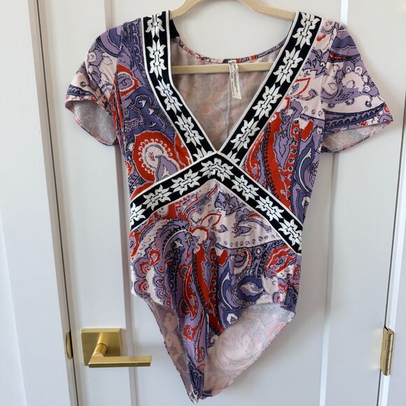 Free People Paisley Print Short Sleeve Bodysuit - Picture 1 of 3